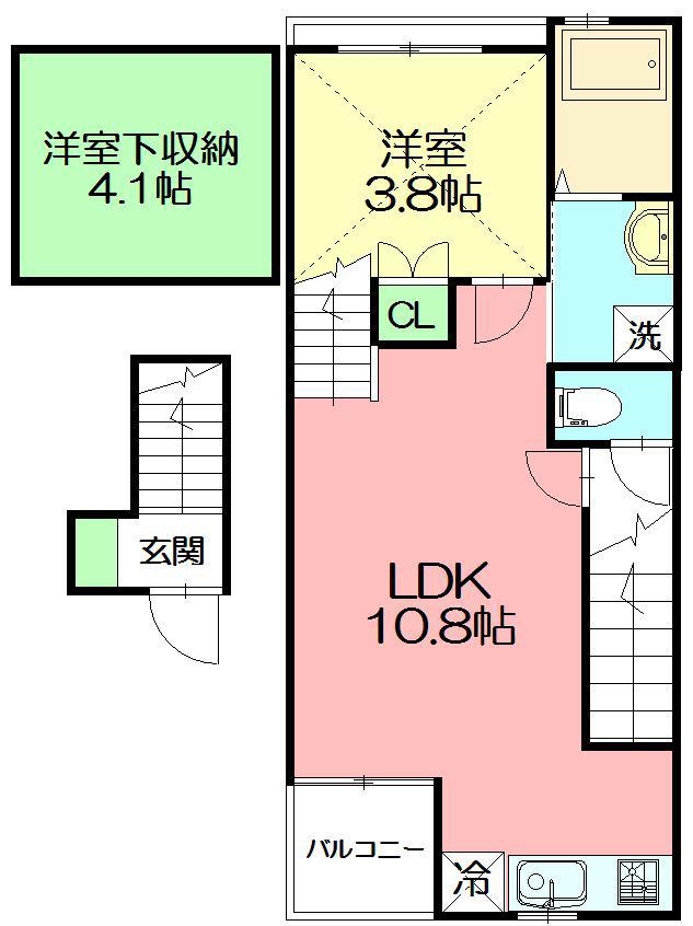 レザンコート(1LDK/2階)の間取り写真