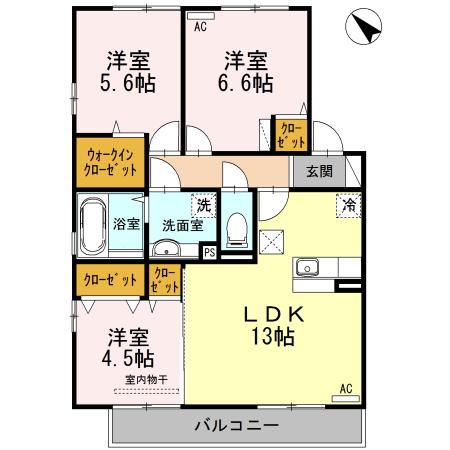 ボヌールサイ A棟(3LDK/1階)の間取り写真