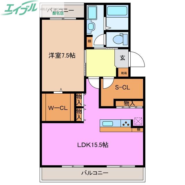 プロミネント桑名徳成(1LDK/2階)の間取り写真