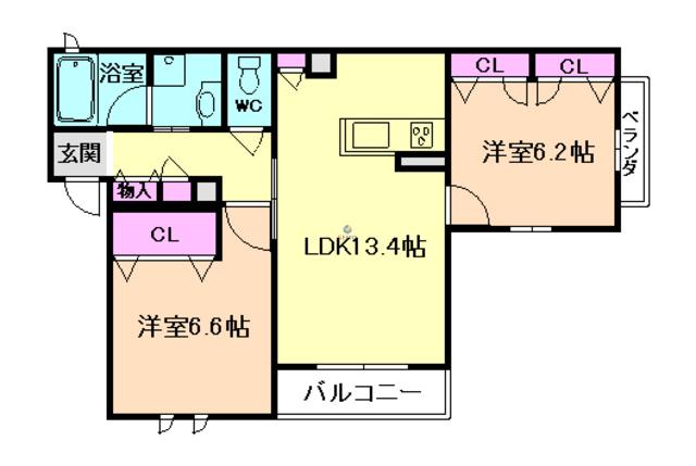シャーメゾン ブルームステージ(2LDK/2階)の間取り写真