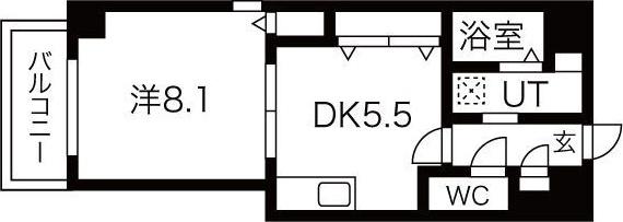 プライムコート栄生(1DK/1階)の間取り写真