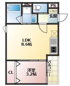 THE NOBLES 花畑(1LDK/2階)の間取り写真