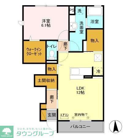 スカイヒル(1LDK/1階)の間取り写真
