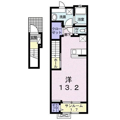 フローラアヴニュ A(ワンルーム/2階)の間取り写真