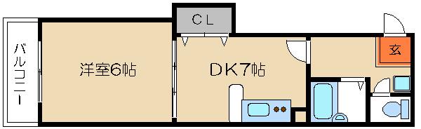 アブレスト今出川(1DK/2階)の間取り写真