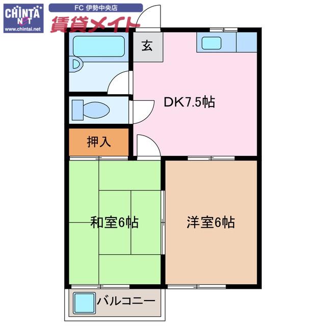 ハイツアカネ(2DK/2階)の間取り写真