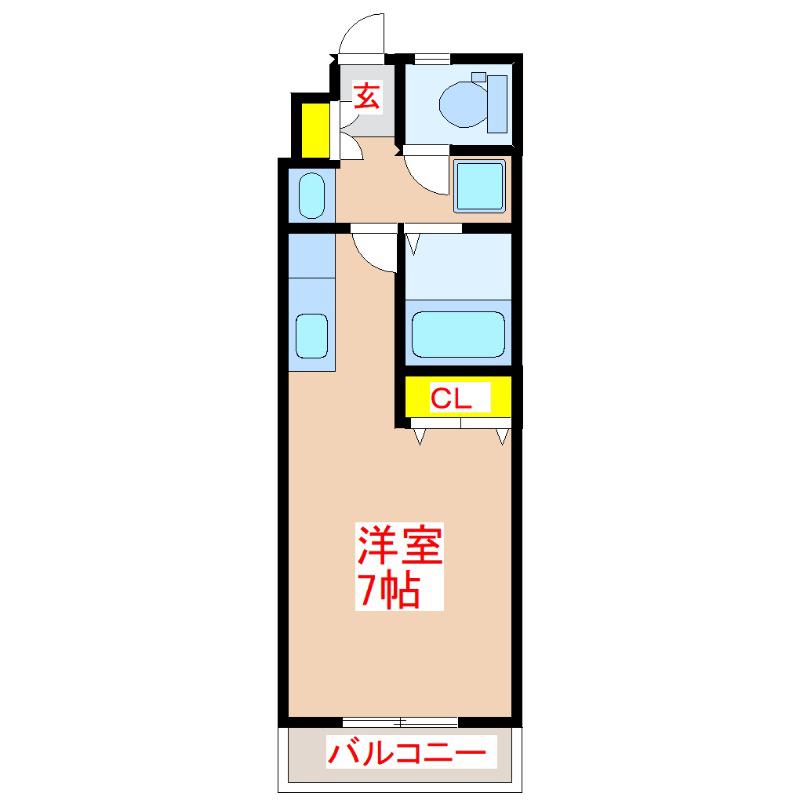 ビバリーズ21 B棟(ワンルーム/1階)の間取り写真