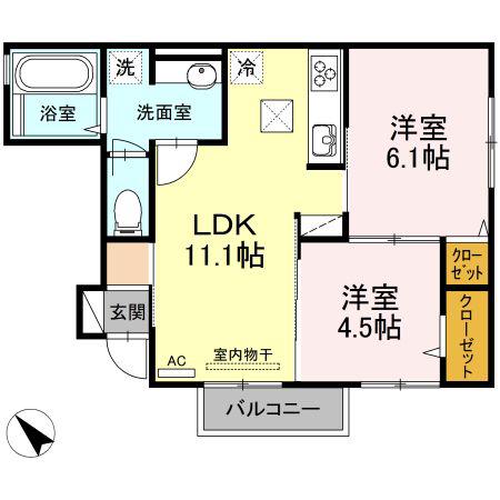 アデル多治米(2LDK/1階)の間取り写真