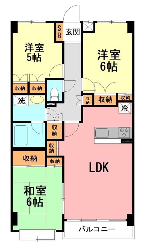 厚木・コアラマンション(3LDK/3階)の間取り写真