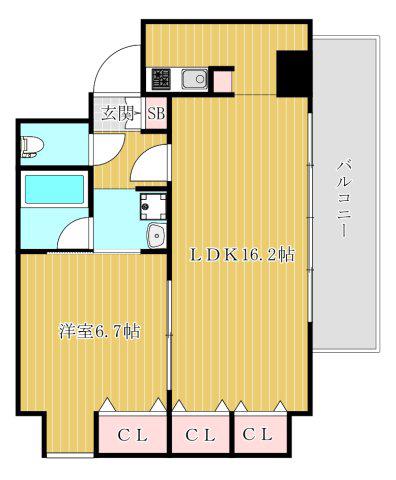 コスモリード谷町六丁目(1LDK/11階)の間取り写真