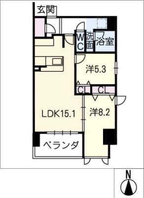 スリーアイランドタワー星ヶ丘(2LDK/6階)の間取り写真