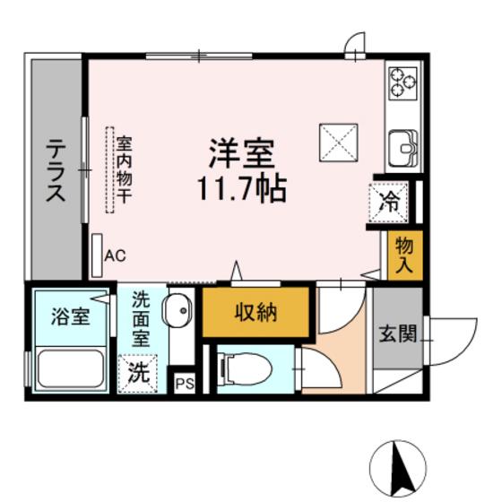 ハイアークE(ワンルーム/1階)の間取り写真