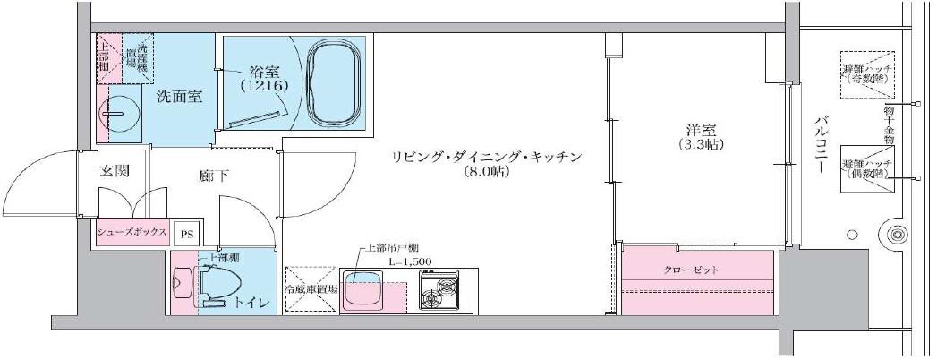 シーズンフラッツ阿波座(1LDK/2階)の間取り写真