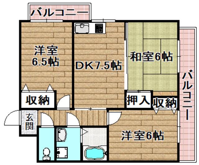 グランディ中谷A(3DK/2階)の間取り写真