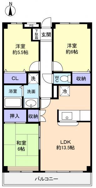 八千代TYプラザB(3LDK/2階)の間取り写真
