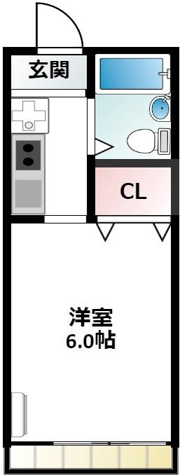 レーベンハイム山王B(1K/2階)の間取り写真