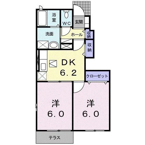 フィールドインビレッジC棟(2DK/1階)の間取り写真