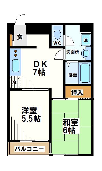 ハイム山広 B棟(2DK/3階)の間取り写真