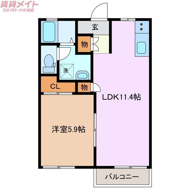 コートアイリス A棟(1LDK/2階)の間取り写真