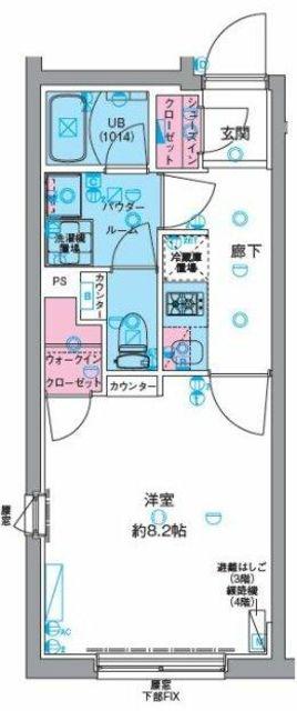 GENOVIA鵜の木(1K/4階)の間取り写真