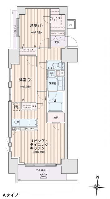 エスティメゾン錦糸町II(2LDK/12階)の間取り写真