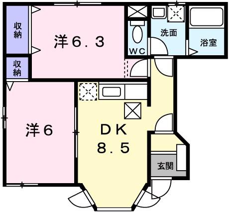 ブルーマウンテンIII(2DK/1階)の間取り写真