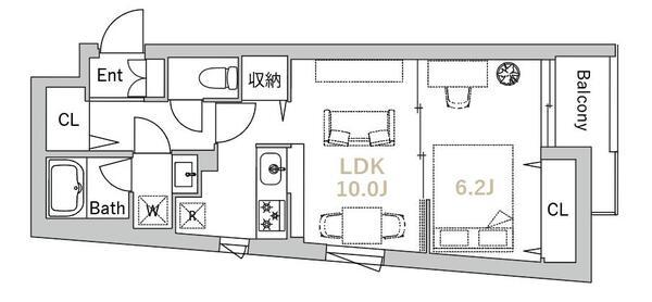 GRANDUO三軒茶屋9(1LDK/1階)の間取り写真