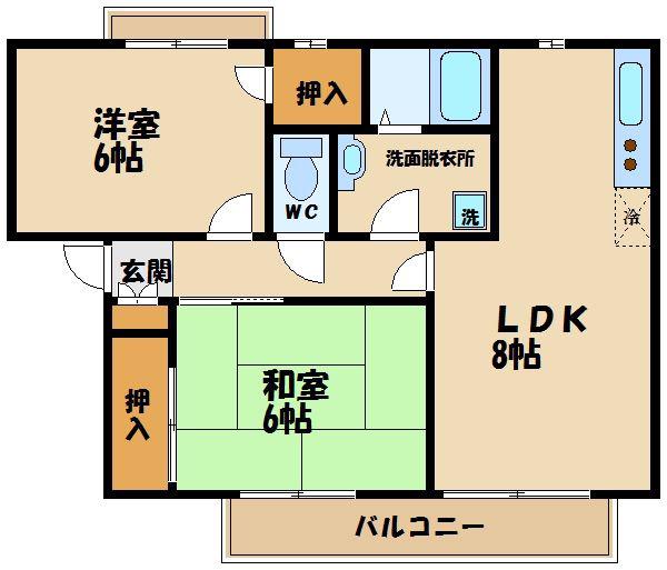 カーサ・ビアンカI(2LDK/2階)の間取り写真