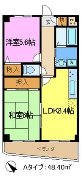 中西駅前ビル(2LDK/5階)の間取り写真