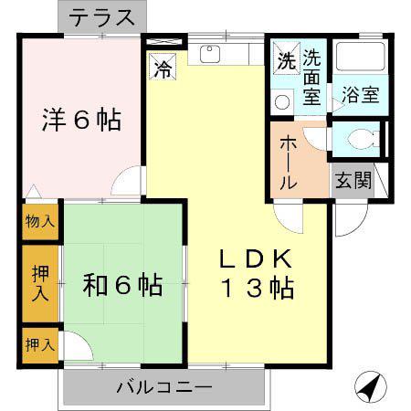 アベニュータツミ A棟(2LDK/1階)の間取り写真