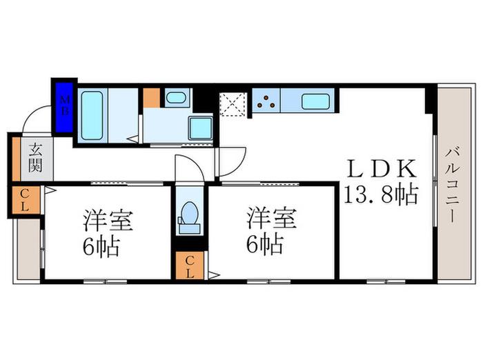 CASA御所北(2LDK/2階)の間取り写真