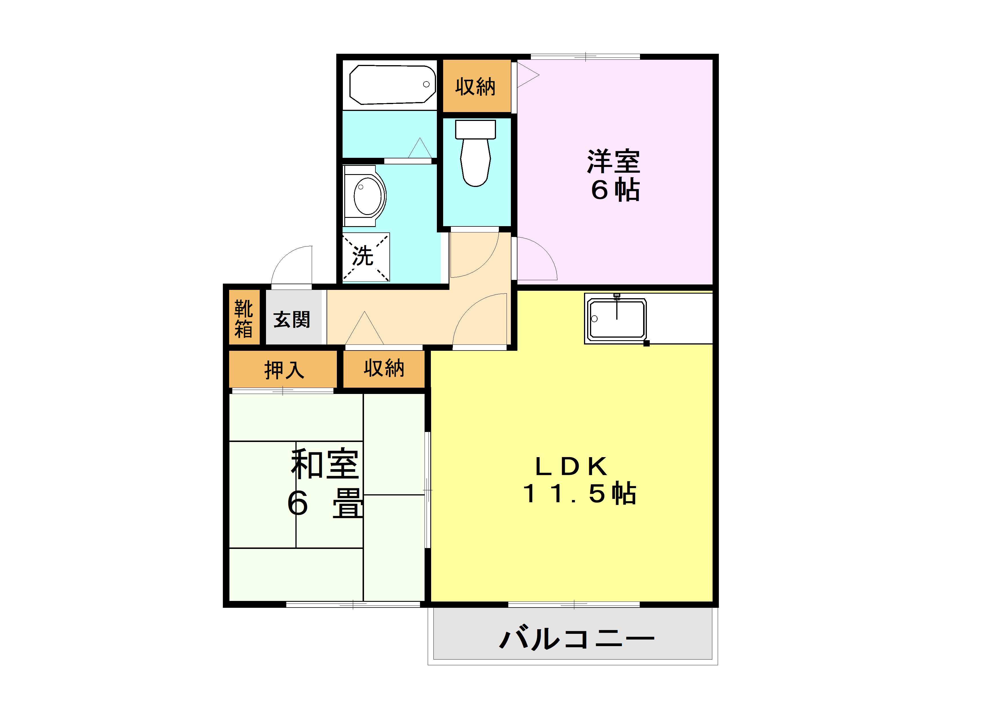 ヴァンベール江越 A棟(2LDK/1階)の間取り写真