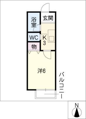 シティハイム城南D(1K/2階)の間取り写真