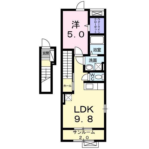 エスパース・ドゥ(1LDK/2階)の間取り写真