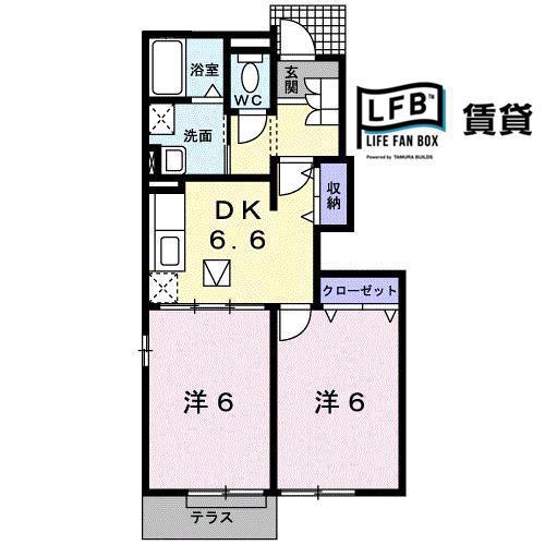 オアゾΑ(2DK/1階)の間取り写真