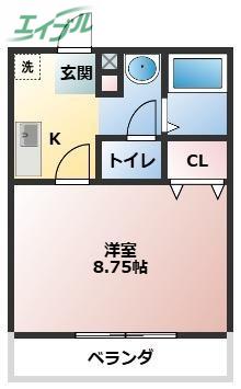フォーシーズンズ冬(1K/2階)の間取り写真