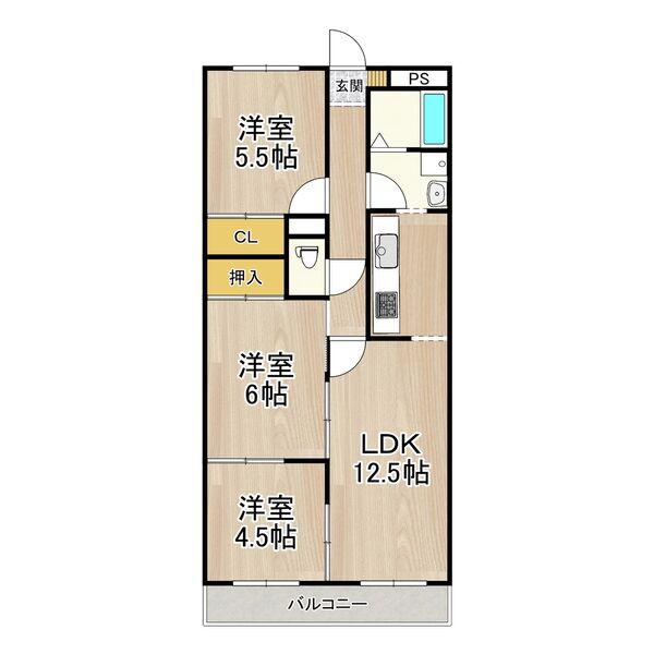 サンコートやしろが丘(3LDK/3階)の間取り写真