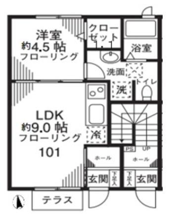ノース経堂(1LDK/1階)の間取り写真