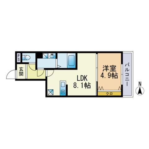 CASA大濠西(1LDK/4階)の間取り写真