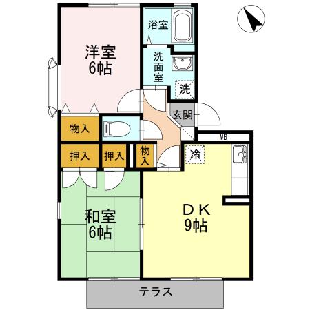ニューライフつぶくB(2DK/1階)の間取り写真