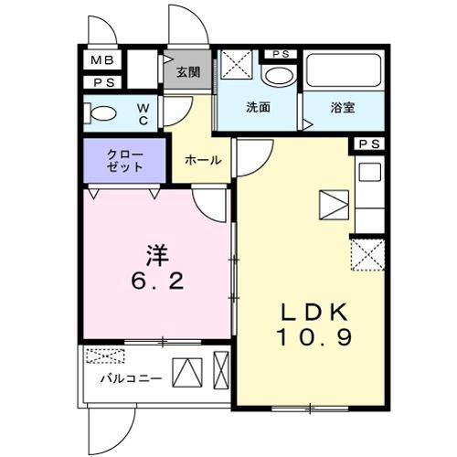 ヴィリダーリウム 上山手(1LDK/3階)の間取り写真