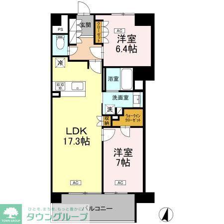 ロイヤルパークス仙台青葉通(2LDK/12階)の間取り写真