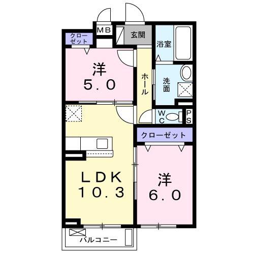 グランドール(2LDK/2階)の間取り写真