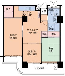 UR 武庫川2(3DK/5階)の間取り写真