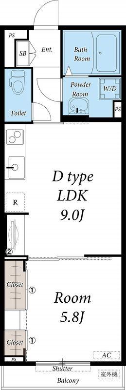 リブリ・MDI足立I(1LDK/2階)の間取り写真