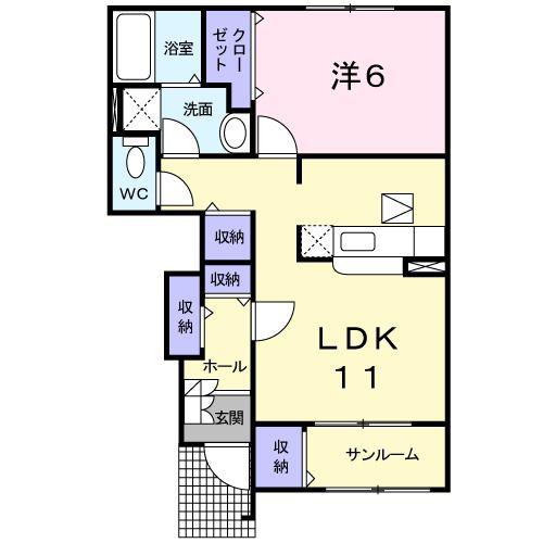 プリムローズ(1LDK/1階)の間取り写真