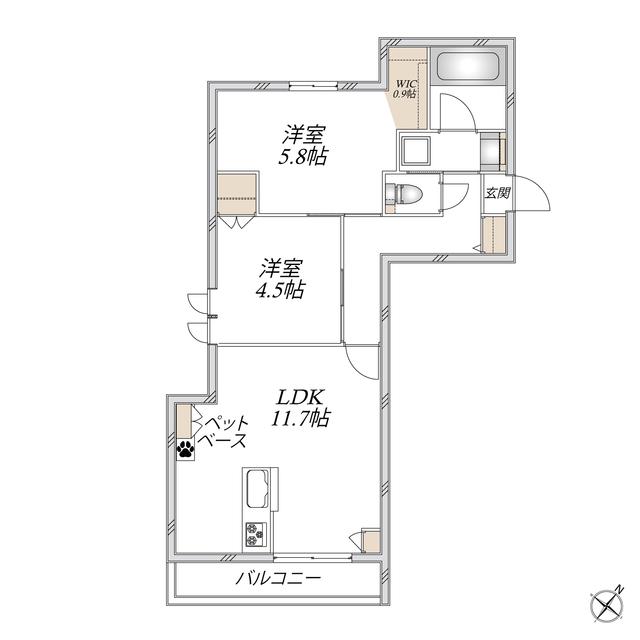 田柄4丁目メゾン(2LDK/2階)の間取り写真