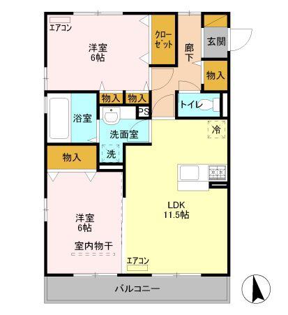 グレイスリーフ(2LDK/2階)の間取り写真
