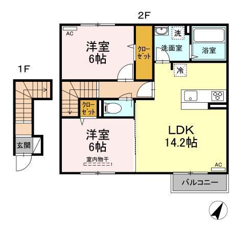 ブルーム矢原II(2LDK/2階)の間取り写真
