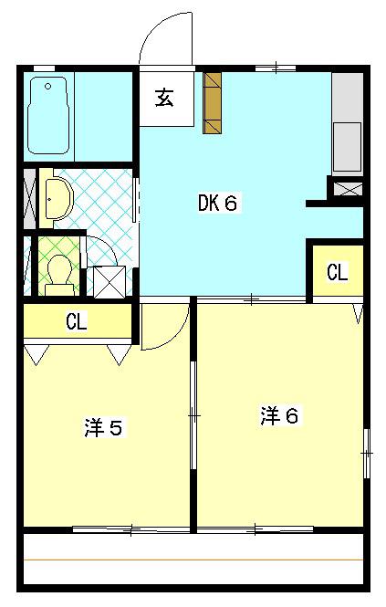 静岡県浜松市中央区 2階建 築28年(2DK/2階)の間取り写真